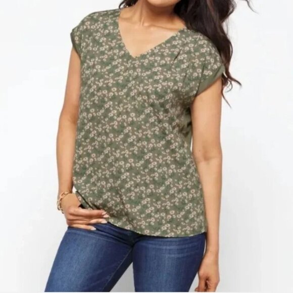 Papermoon for Stitch Fix Ellie Green Floral Mixed Material Blouse - Picture 7 of 10